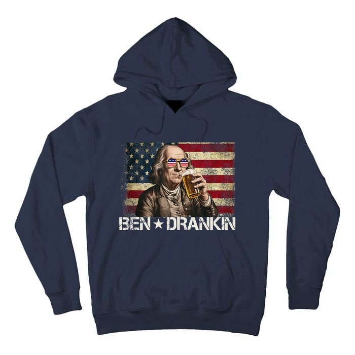 Ben Drankin Funny Beer 4th Of July Retro Usa Flag 4 July Tall Hoodie