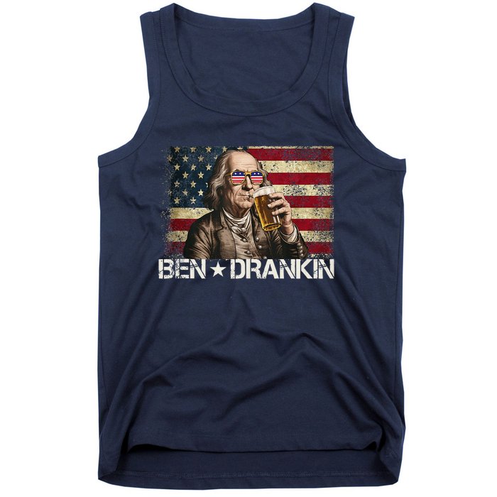 Ben Drankin Funny Beer 4th Of July Retro Usa Flag 4 July Tank Top