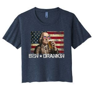 Ben Drankin Funny Beer 4th Of July Retro Usa Flag 4 July Women's Crop Top Tee