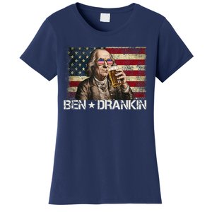 Ben Drankin Funny Beer 4th Of July Retro Usa Flag 4 July Women's T-Shirt