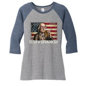 Ben Drankin Funny Beer 4th Of July Retro Usa Flag 4 July Women's Tri-Blend 3/4-Sleeve Raglan Shirt