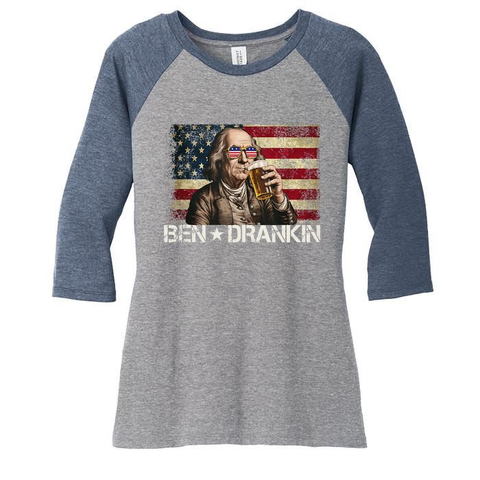 Ben Drankin Funny Beer 4th Of July Retro Usa Flag 4 July Women's Tri-Blend 3/4-Sleeve Raglan Shirt