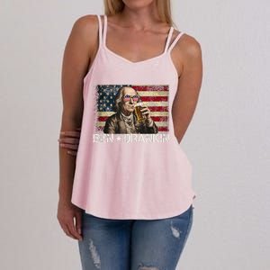 Ben Drankin Funny Beer 4th Of July Retro Usa Flag 4 July Women's Strappy Tank