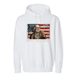 Ben Drankin Funny Beer 4th Of July Retro Usa Flag 4 July Garment-Dyed Fleece Hoodie