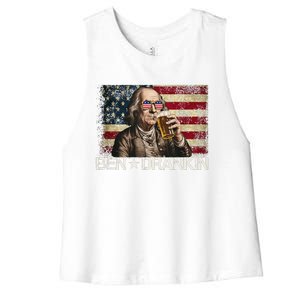 Ben Drankin Funny Beer 4th Of July Retro Usa Flag 4 July Women's Racerback Cropped Tank