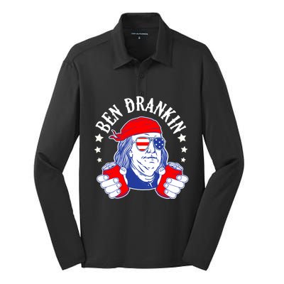 Ben Drankin Funny 4th Of July American Flag Usa Patriotic Gift Silk Touch Performance Long Sleeve Polo