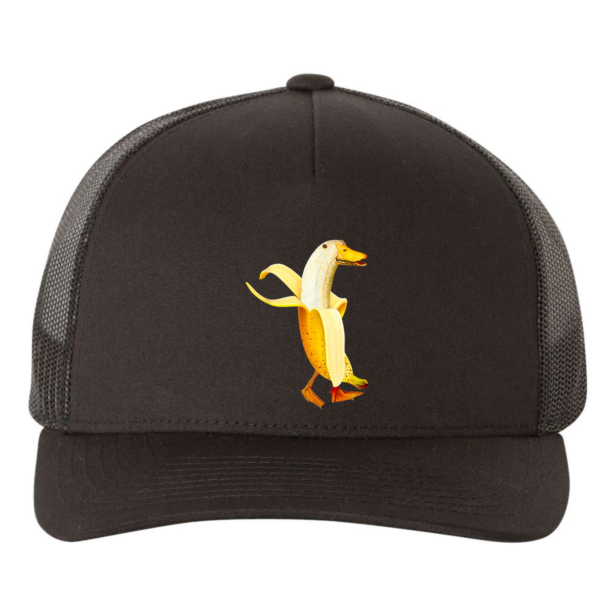 Banana Duck. Funny Anthropomorphic Fruit Animals Yupoong Adult 5-Panel Trucker Hat