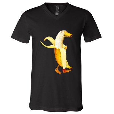 Banana Duck. Funny Anthropomorphic Fruit Animals V-Neck T-Shirt