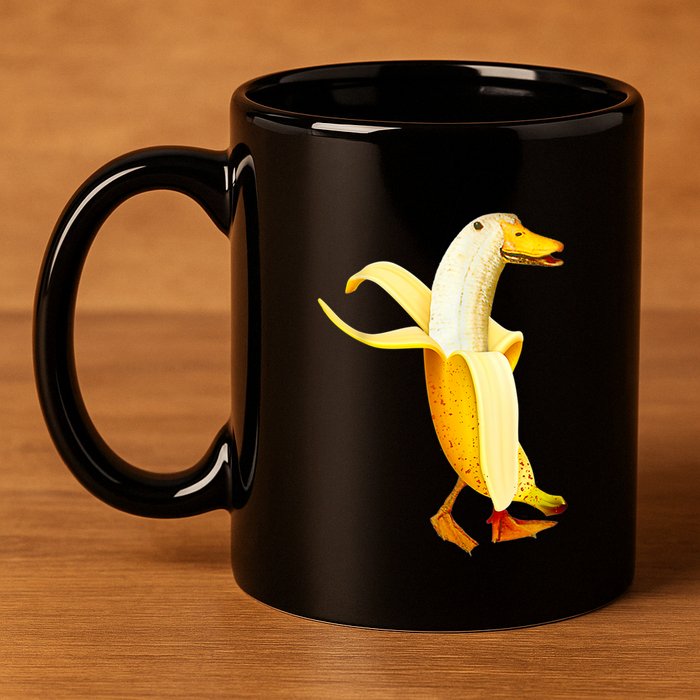 Banana Duck. Funny Anthropomorphic Fruit Animals 11oz C Handle Ceramic Mug