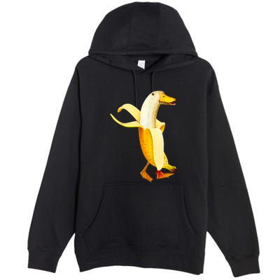 Banana Duck. Funny Anthropomorphic Fruit Animals Premium Pullover Hoodie