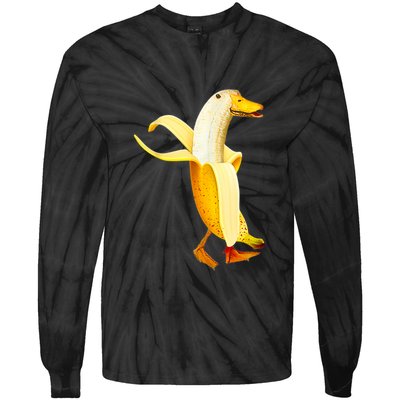 Banana Duck. Funny Anthropomorphic Fruit Animals Tie-Dye Long Sleeve Shirt