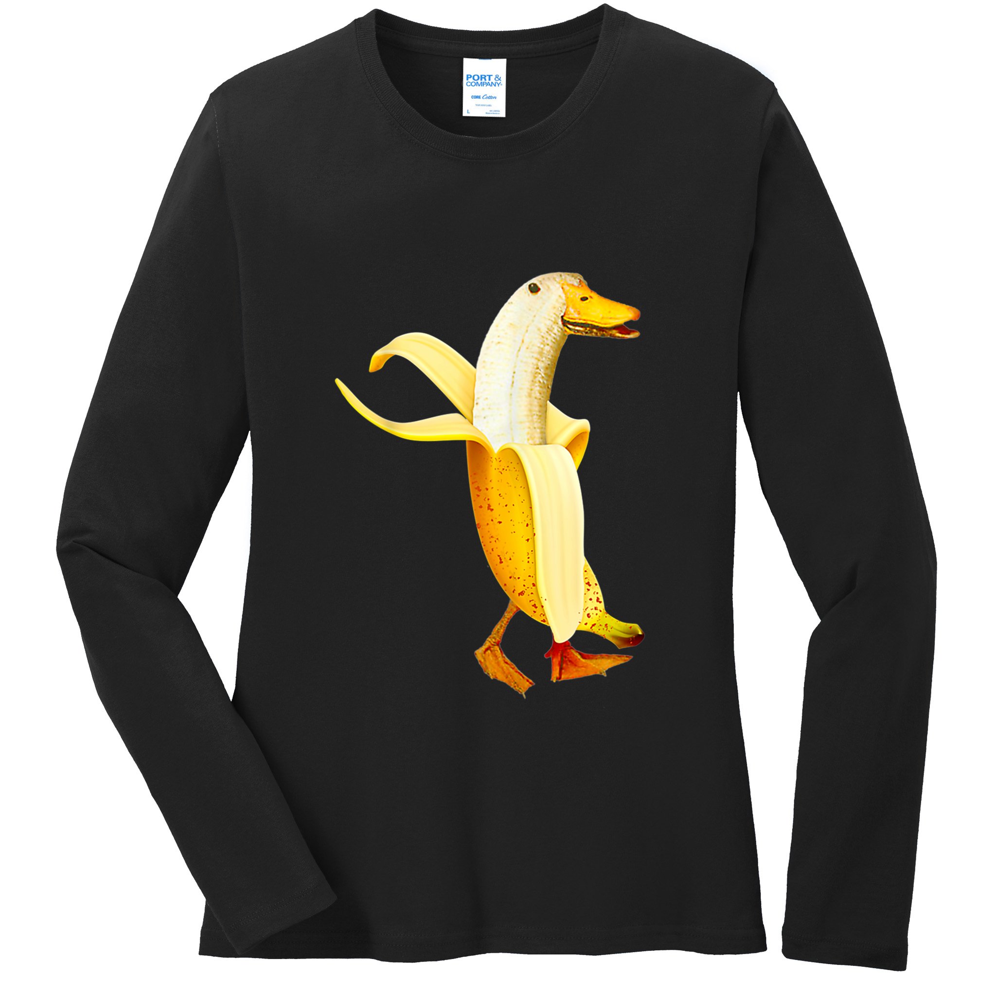 Banana Duck. Funny Anthropomorphic Fruit Animals Ladies Long Sleeve Shirt