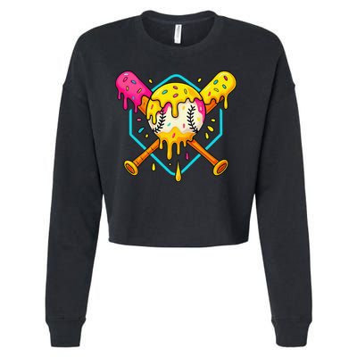 Baseball Drip For Home Plate Ice Cream Drip Sport Cropped Pullover Crew