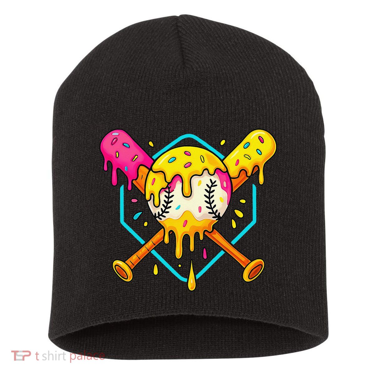 Baseball Drip For Home Plate Ice Cream Drip Sport Short Acrylic Beanie