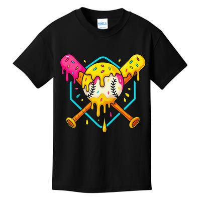 Baseball Drip For Home Plate Ice Cream Drip Sport Kids T-Shirt