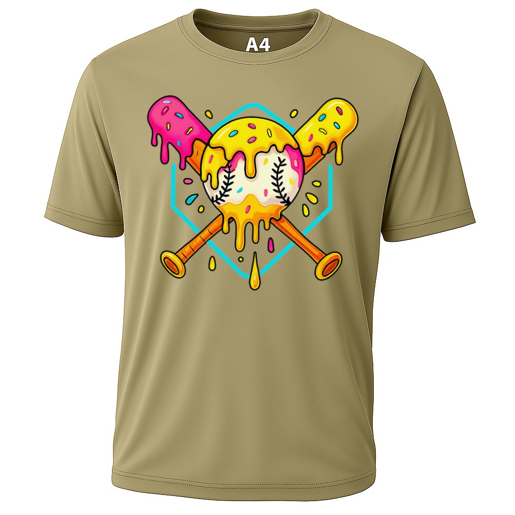 Baseball Drip For Home Plate Ice Cream Drip Sport Cooling Performance Crew T-Shirt
