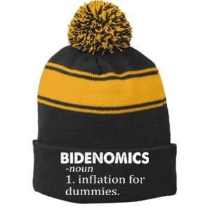 Bidenomics Definition Funny AntiBiden Stripe Pom Pom Beanie