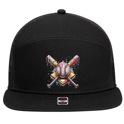 Baseball Drip For Ice Cream With Sprinkles Drip 7 Panel Mesh Trucker Snapback Hat