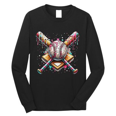 Baseball Drip For Ice Cream With Sprinkles Drip Long Sleeve Shirt