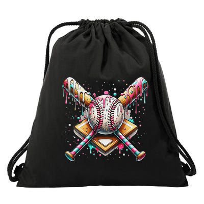 Baseball Drip For Ice Cream With Sprinkles Drip Drawstring Bag