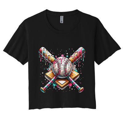 Baseball Drip For Ice Cream With Sprinkles Drip Crop Top