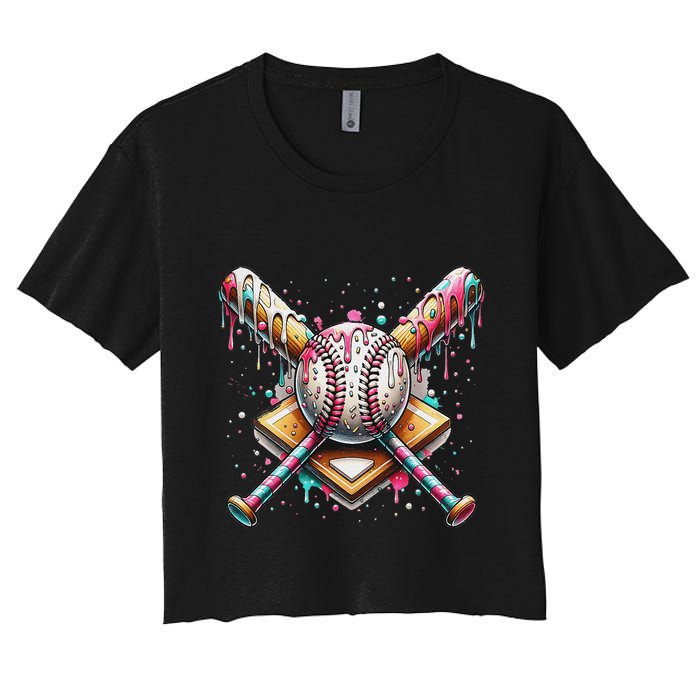 Baseball Drip For Ice Cream With Sprinkles Drip Women's Crop Top Tee