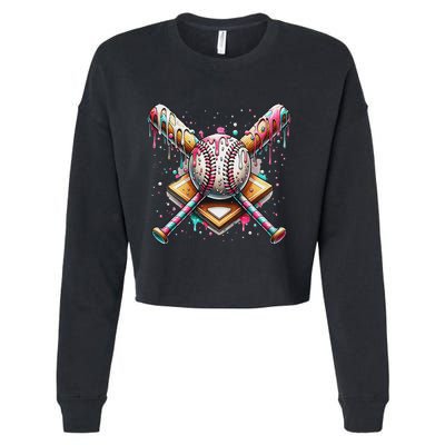 Baseball Drip For Ice Cream With Sprinkles Drip Cropped Pullover Crew