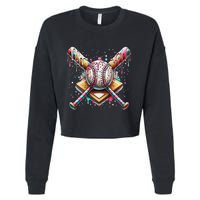 Baseball Drip For Ice Cream With Sprinkles Drip Cropped Pullover Crew