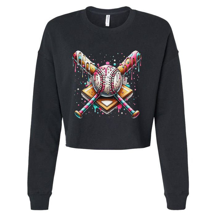 Baseball Drip For Ice Cream With Sprinkles Drip Cropped Pullover Crew