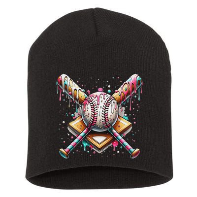 Baseball Drip For Ice Cream With Sprinkles Drip Short Acrylic Beanie