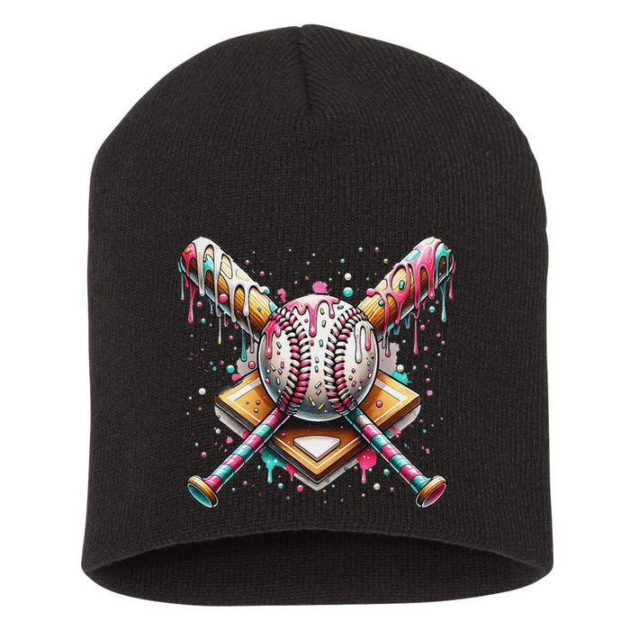 Baseball Drip For Ice Cream With Sprinkles Drip Short Acrylic Beanie