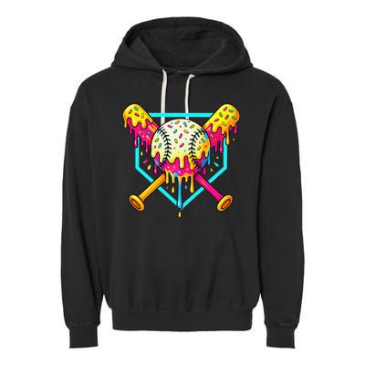 Baseball Drip For Home Plate Ice Cream Drip Sport Garment-Dyed Fleece Hoodie