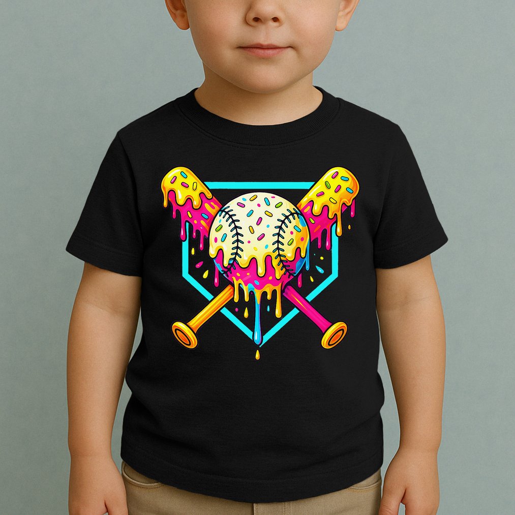 Baseball Drip For Home Plate Ice Cream Drip Sport Toddler T-Shirt