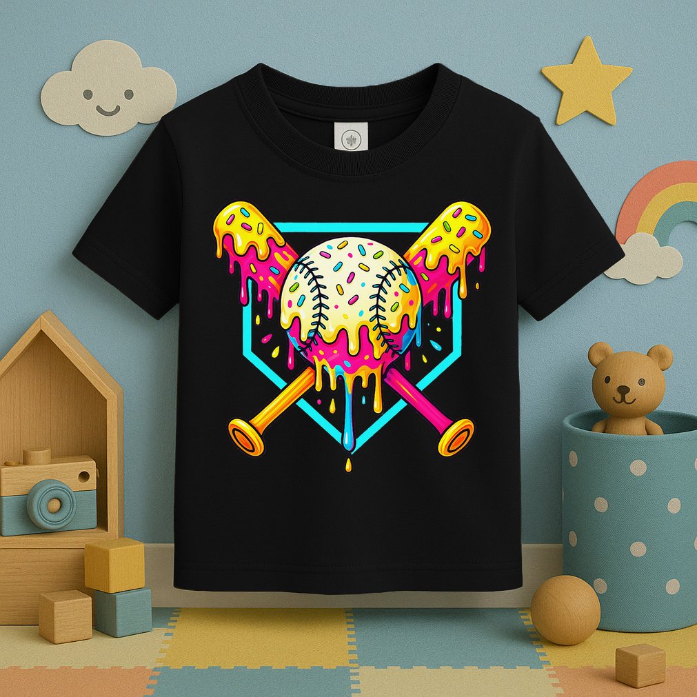 Baseball Drip For Home Plate Ice Cream Drip Sport Toddler T-Shirt
