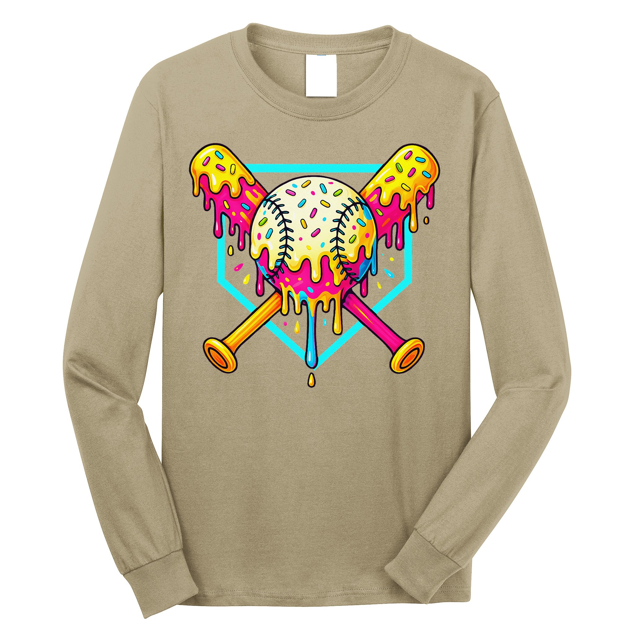 Baseball Drip For Home Plate Ice Cream Drip Sport Long Sleeve Shirt