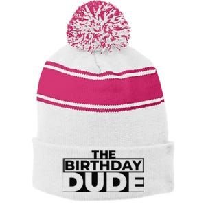 Birthday Dude Graphic Novelty Stripe Pom Pom Beanie