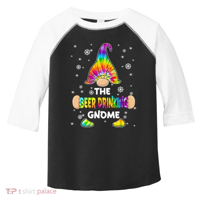 Beer Drinking Gnome Merry Christmas Tie Dye Pajamas Toddler Fine Jersey T-Shirt