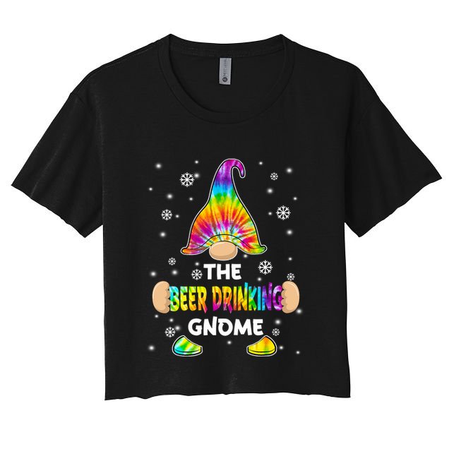 Beer Drinking Gnome Merry Christmas Tie Dye Pajamas Crop Top