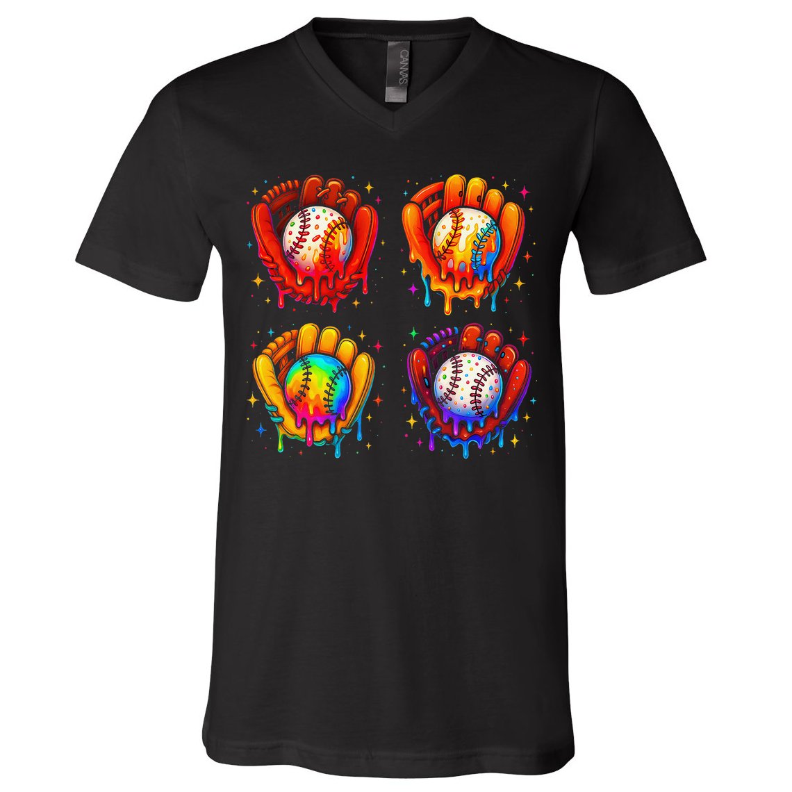 Baseball Drip Gloves Sweet Ice Cream Sprinkles V-Neck T-Shirt