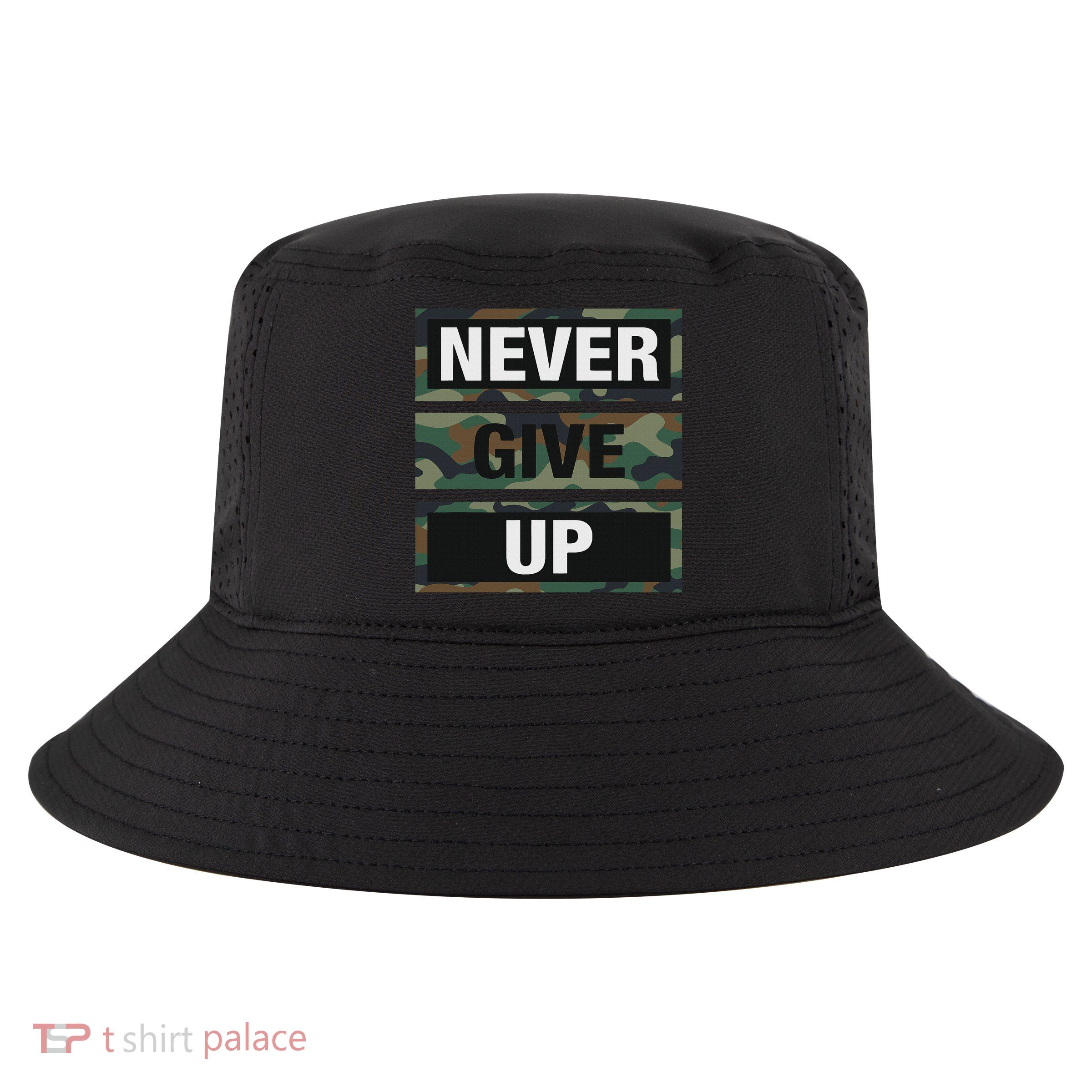 Bahaa's Don't Give Up Illustration Quotes Novelty  Cool Comfort Performance Bucket Hat