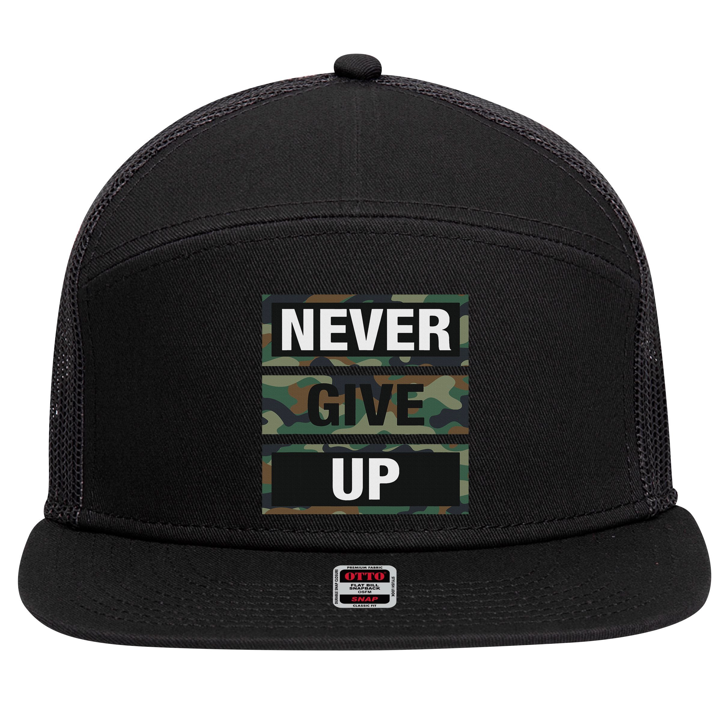 Bahaa's Don't Give Up Illustration Quotes Novelty  7 Panel Mesh Trucker Snapback Hat