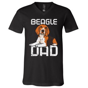 Beagle Dad Guy Lover Dog Beagles Puppy Father Daddy Papa V-Neck T-Shirt