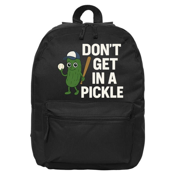 Baseball Don't Get In A Pickle Funny 16 in Basic Backpack