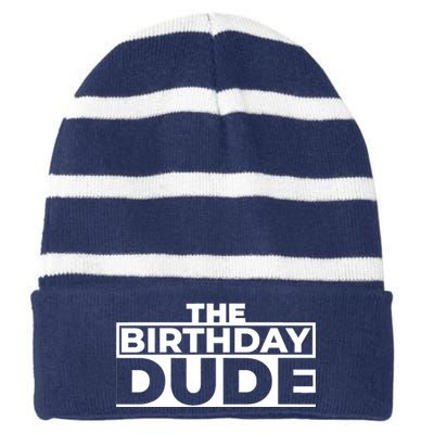 Birthday Dude Graphic Novelty Striped Beanie with Solid Band