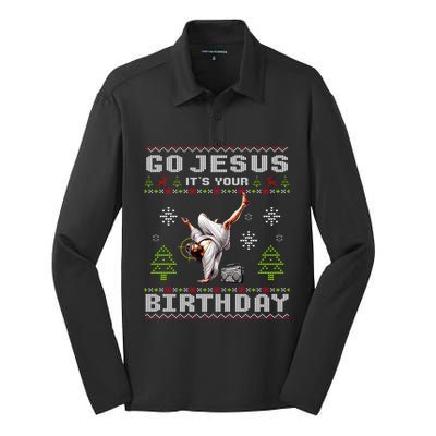 Break Dance Go Jesus ItS Your Birthday Merry Christmas Day Silk Touch Performance Long Sleeve Polo