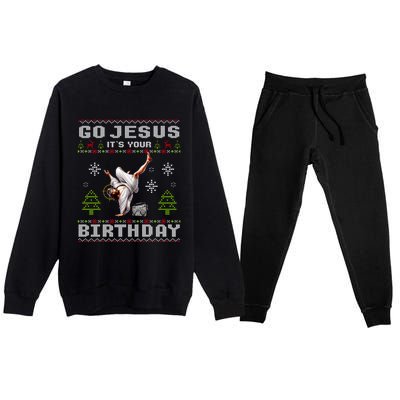 Break Dance Go Jesus ItS Your Birthday Merry Christmas Day Premium Crewneck Sweatsuit Set