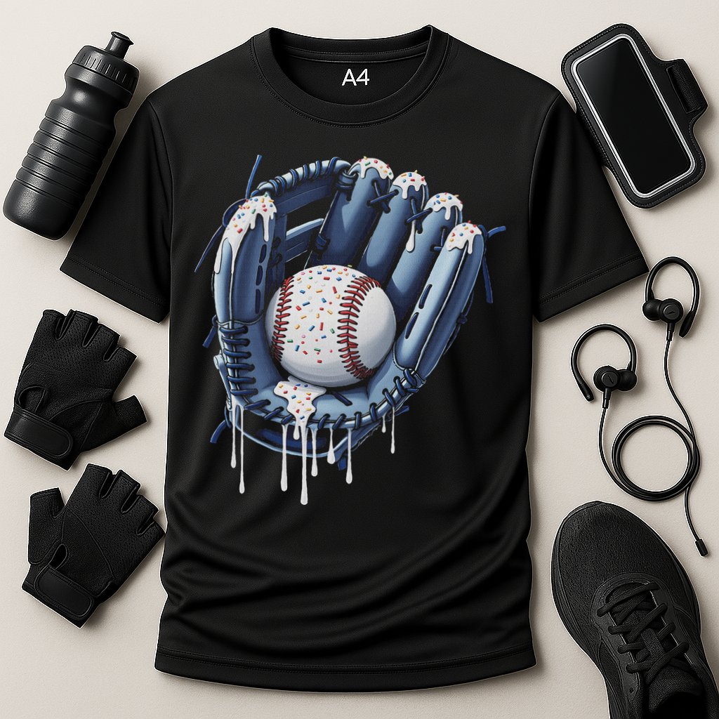 Baseball Drip Glove Ice Cream Drip Sports Cooling Performance Crew T-Shirt
