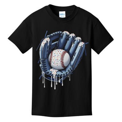 Baseball Drip Glove Ice Cream Drip Sports Kids T-Shirt