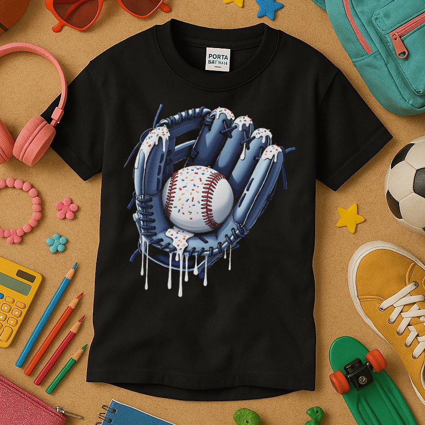 Baseball Drip Glove Ice Cream Drip Sports Kids T-Shirt