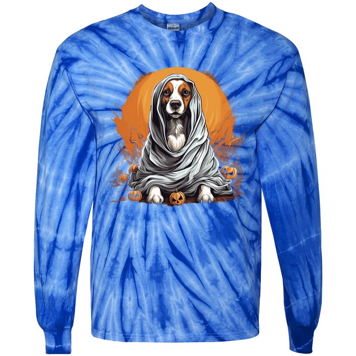 Beagle Dog Ghost Funny Halloween Pumpkin For Dog Lovers Gift Tie-Dye Long Sleeve Shirt